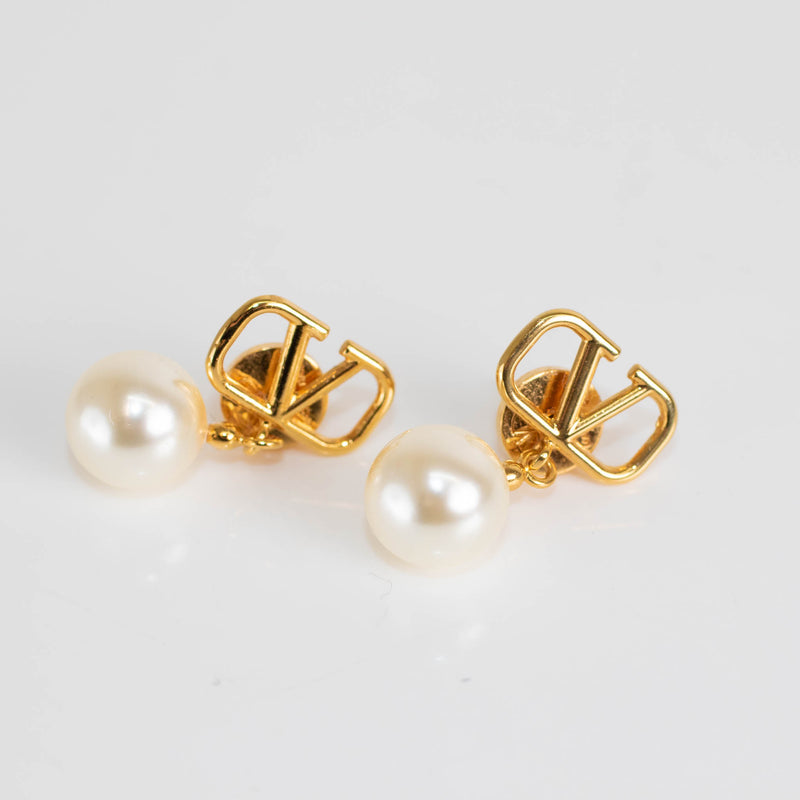 Valentino Garavani V logo Pearl Drop Gold Earrings
