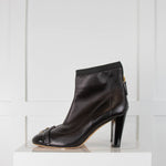 Chanel Black Patent Toe Leather Ruffle CC Ankle Boots