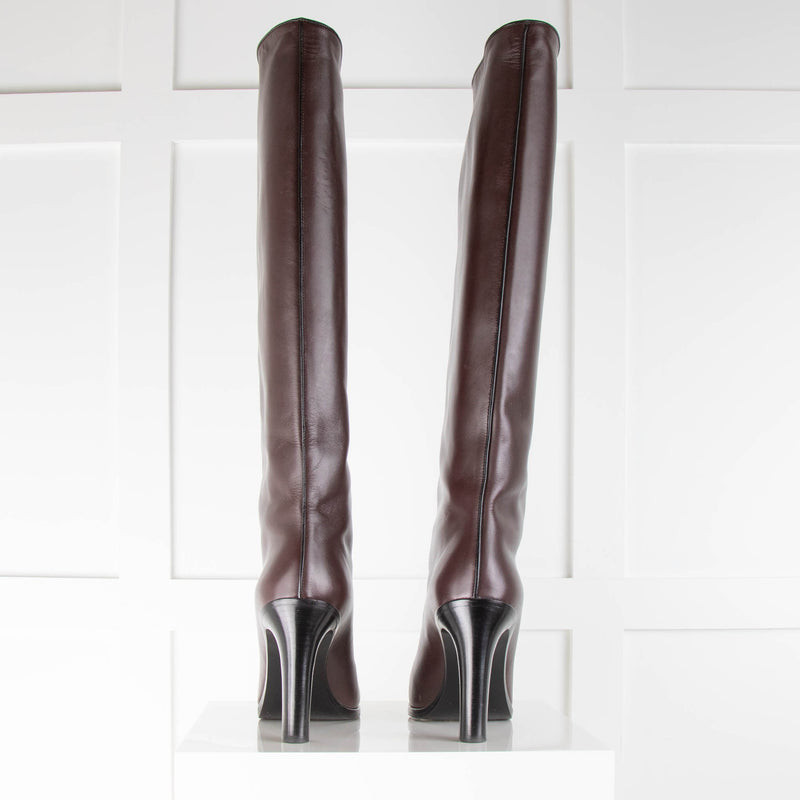 The Row Burgundy Leather Knee High Boots