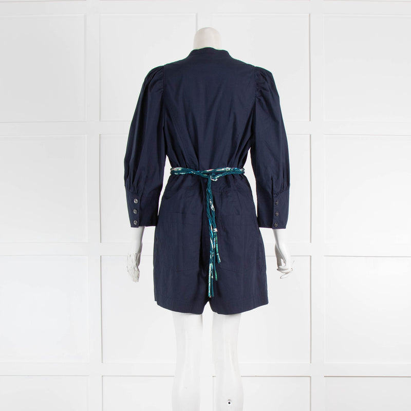 Rebecca Taylor Blue Cotton Long Sleeve Playsuit With Twisted Belt