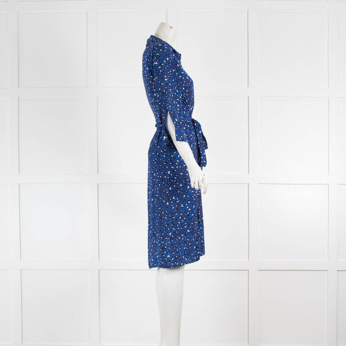 Mercy Delta Blue Leopard Print Belted Dress