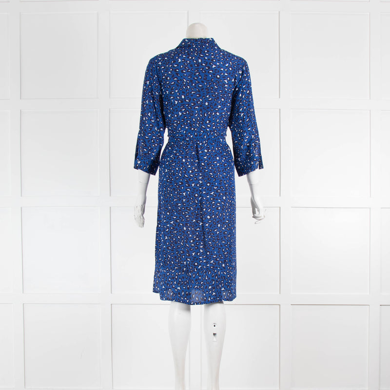 Mercy Delta Blue Leopard Print Belted Dress