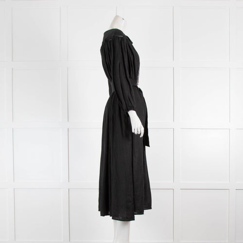 Zimmermann Black Linen Belted Long Sleeve Caftan Dresscaftan