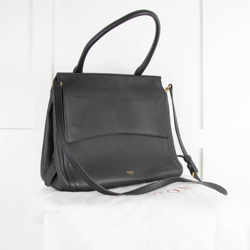 Oroton Black Grained Leather Satchel Bag