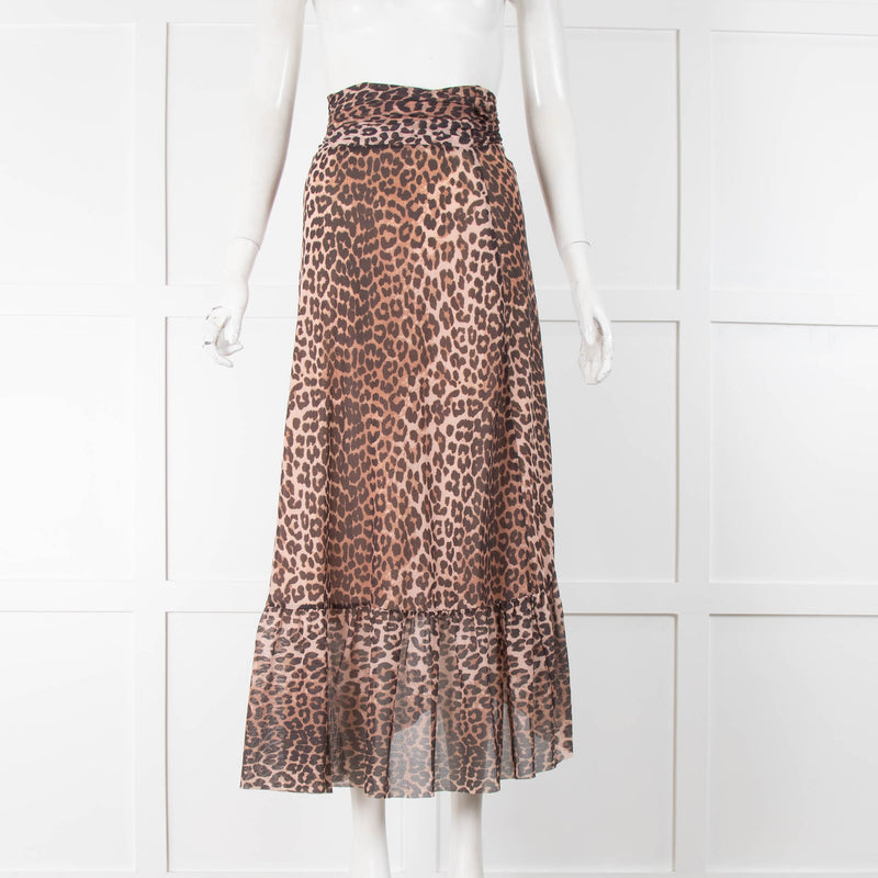 Ganni Leopard Tiered Wrap Skirt