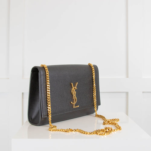 Saint Laurent Black Kate Medium Envelope Bag in Grained Leather