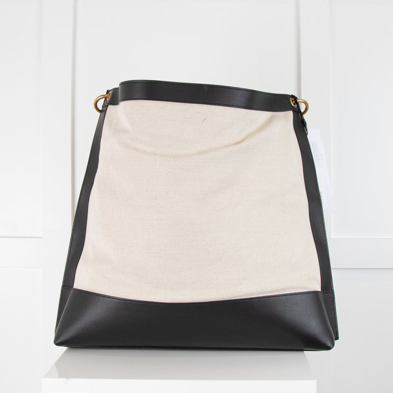 Saint Laurent White & Black Tag Hobo in Canvas and Leather