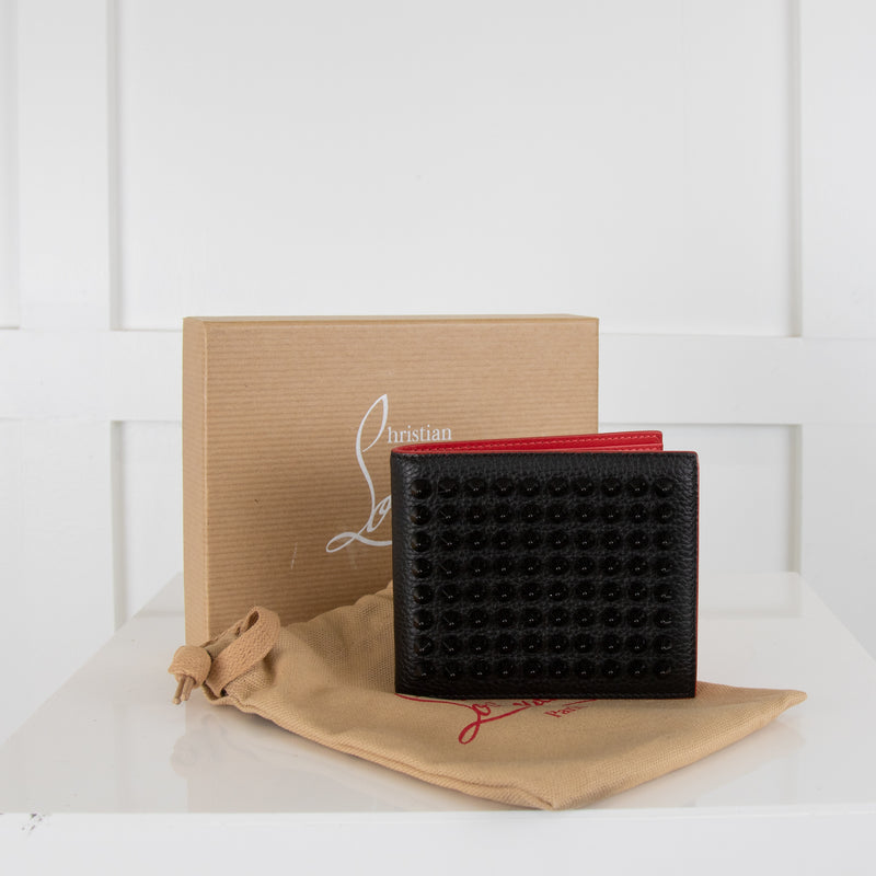 Christian Louboutin Kaspero Black and Red Studded Card Wallet