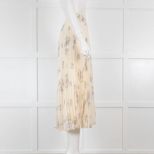 Joseph Cream Floral Pleated Midi Skirt