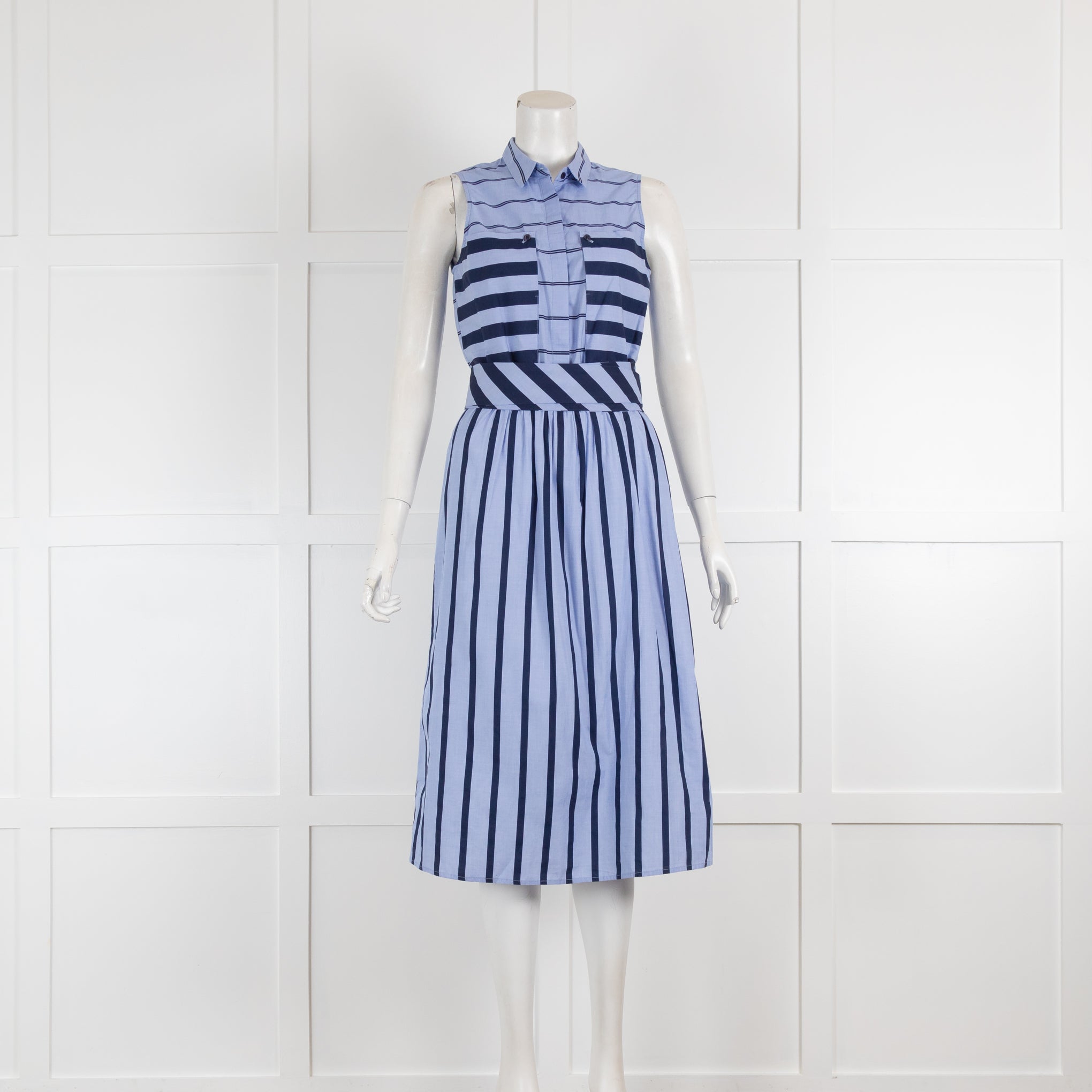Vilagallo Women's Striped Blue Top With Floral Embroidery 33373