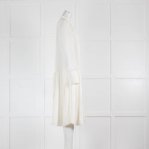 Khaite Cream Silk Pleated Long Sleeve Dress
