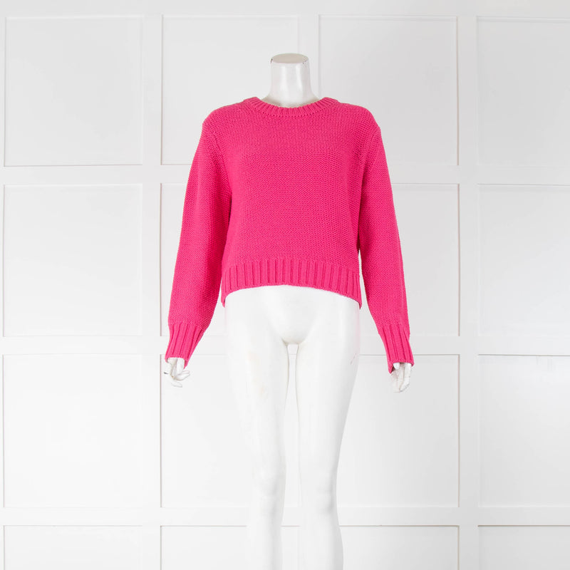 White + Warren Bright Pink Cotton Knit Jumper