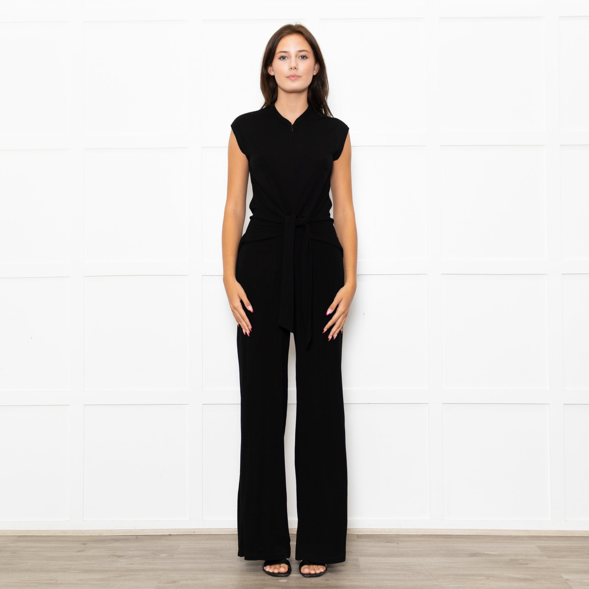 Me+Em Black Jersey Sleeveless Tie Zip Front Jumpsuit – Phoenix Style