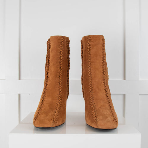 Hermes Tan Suede Braided Detail Ankle Boots