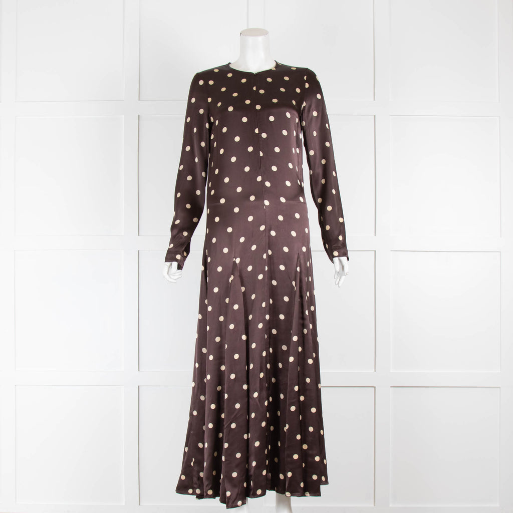 Ganni Brown Satin Polka Dot Maxi Long Sleeve Dress – Phoenix Style