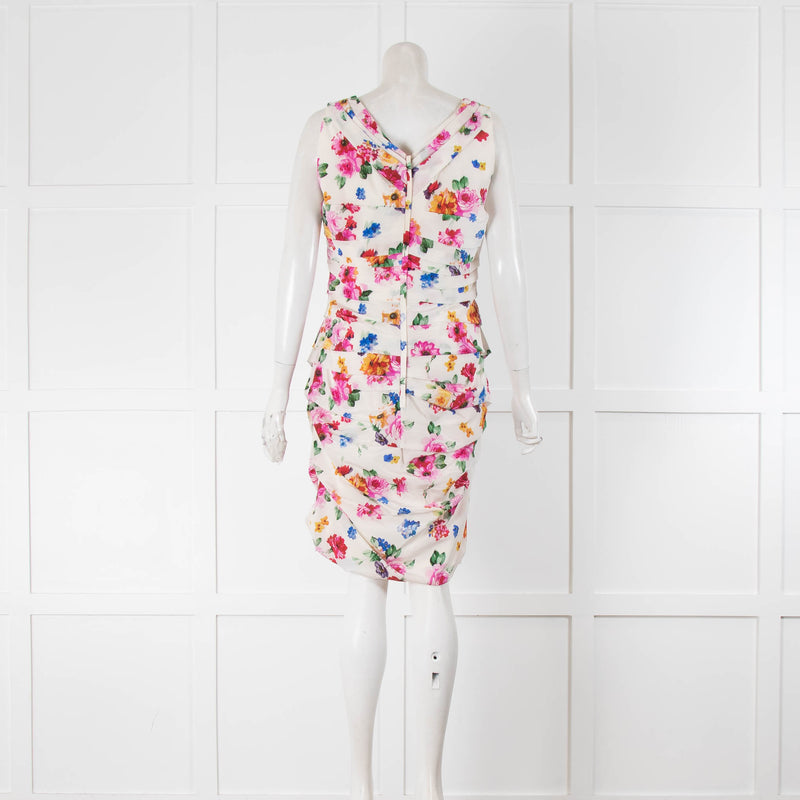 Dolce & Gabbana Floral Silk Gathered S/Less Dress
