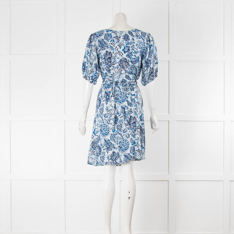Velvet By Graham & Spencer Blue & White Floral Wraparound Dress