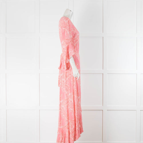 Melissa Odabash Pink & White Fern Print Maxi Wraparound Dress