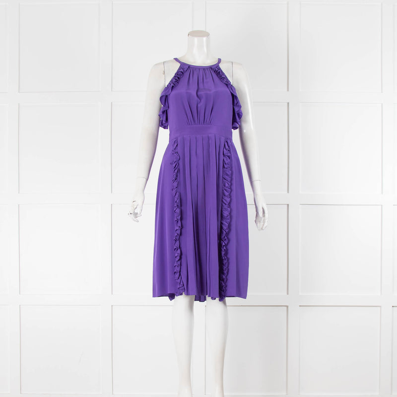 Tibi Purple Silk Pleated Front Silk Sleeveless Dress
