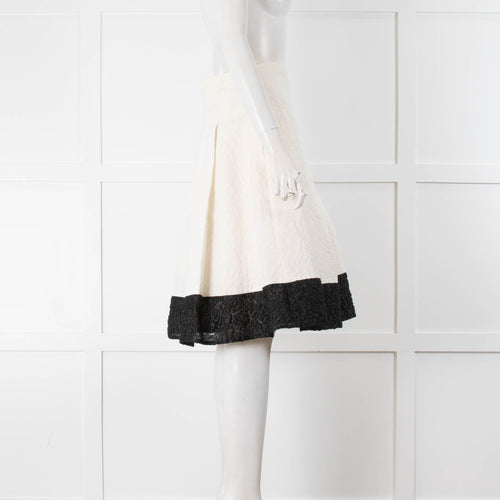 Erdem Cream Floral Textured Pleated Skirts With Black Trim