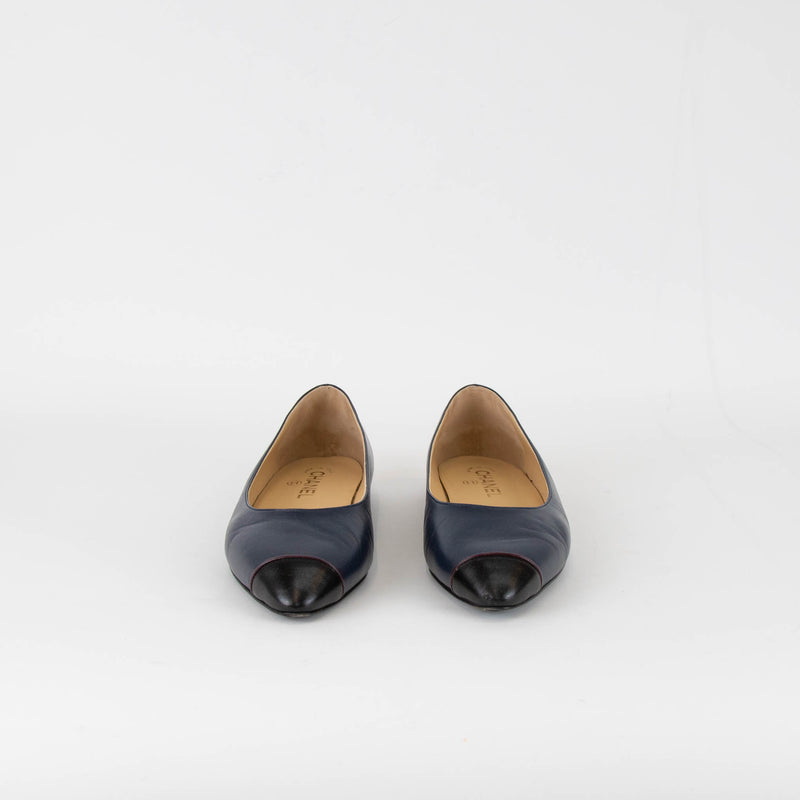 Chanel Navy Black Toe Flat Ballerinas Shoes