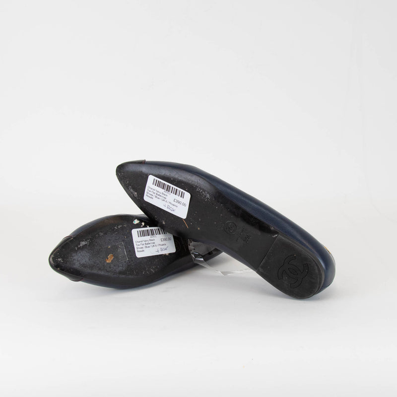Chanel Navy Black Toe Flat Ballerinas Shoes