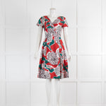 Weekend Max Mara White Red Green Floral Short Sleeve Dress