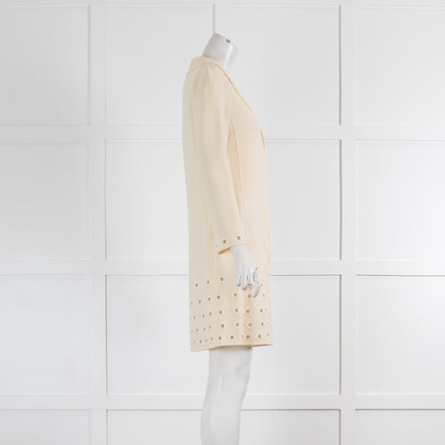 Andrew GN Cream Coat With Embroidered Holes On Cuffs & Hem