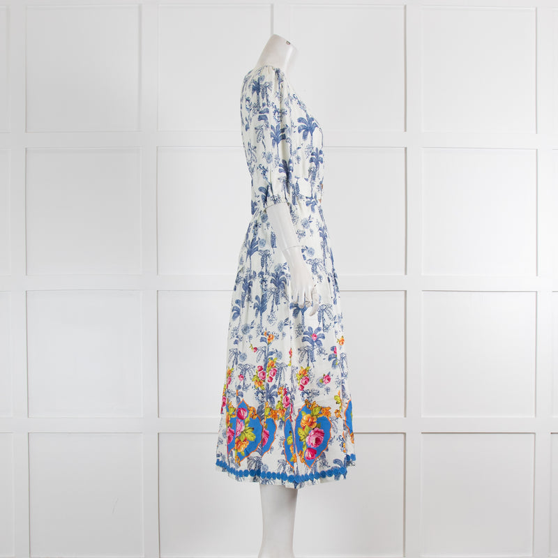 Emily Lovelock White With Multicolour Floral Pattern Dress & Belt