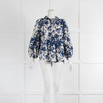 Lavi Couture White Cotton Blouse With Blue Flowers