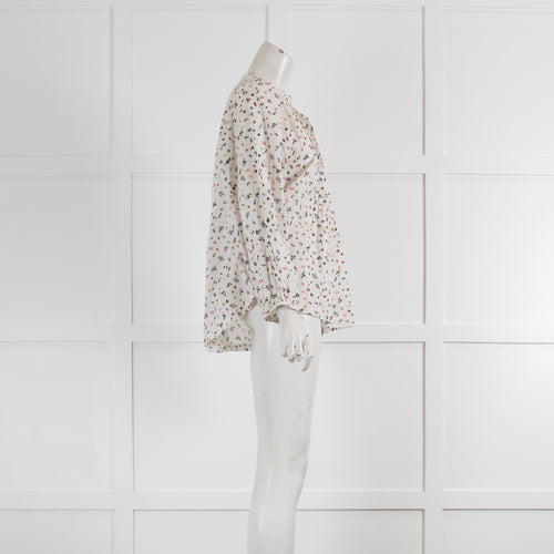 Molin White & Floral Blouse With Pleated Front