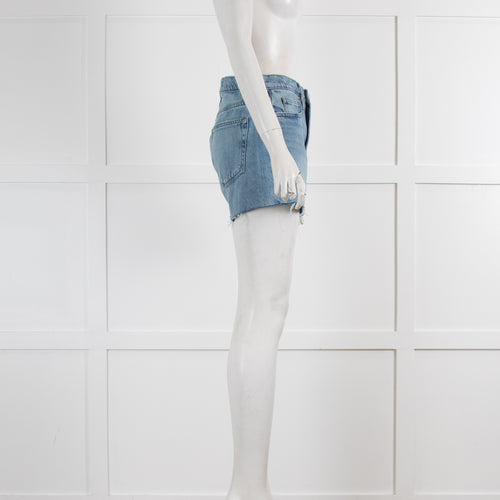Frame Pale Frayed Hem Denim Shorts