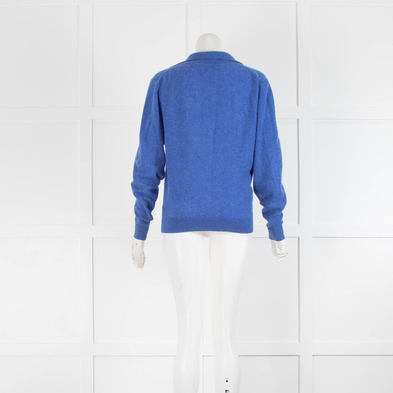 Khaite Blue Cashmere Collar Detail Sweater