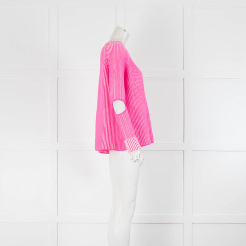 Zoe Jordan Neon Pink White Ribbed Cut Out Sleeve Sweater
