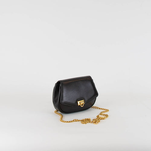 Salvatore Ferragamo  Black Gold Chain Leather Belt Bag