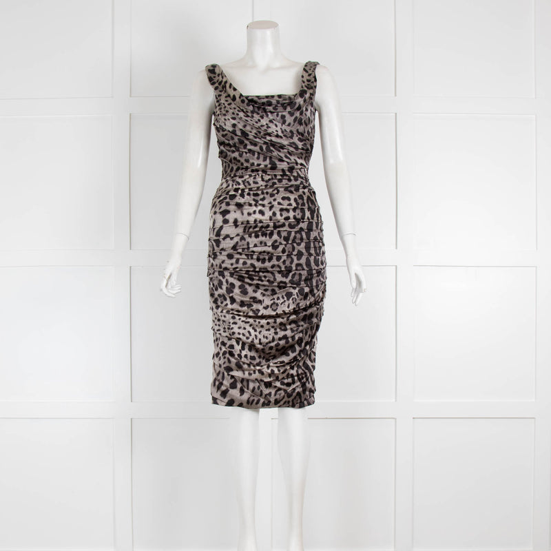 Dolce & Gabbana Grey Black Leopard Print Sleeveless Silk Dress
