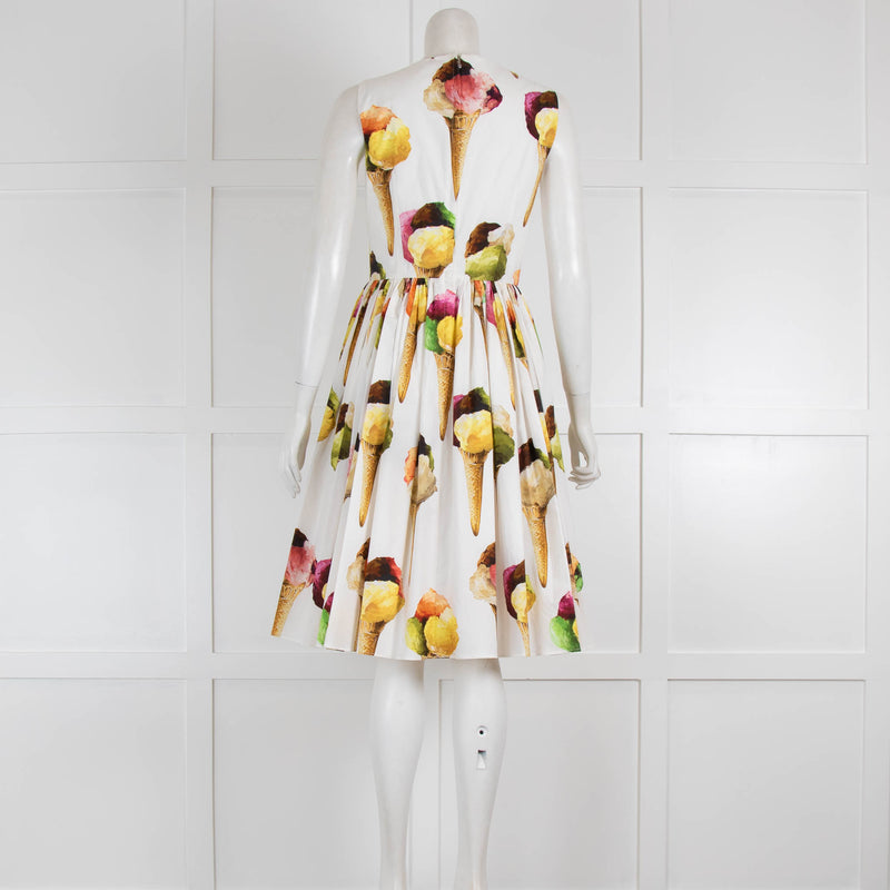 Dolce Gabbana White Yellow Ice Cream Print Dress