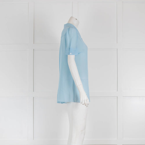 Dolce & Gabbana Pale Blue Short Sleeve Silk Blouse