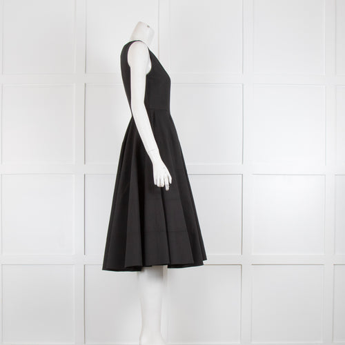 Alaia Black Textured Cotton Fit And Flare Sleeveless Dress