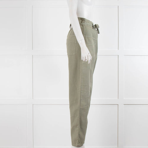 BA&SH Khaki Cotton Front Pocket Belted Trousers