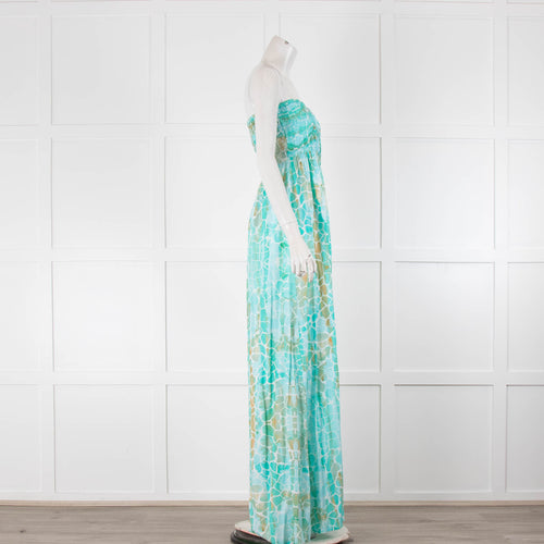 Sophia Alexia Turquoise Print Shirred Maxi Dress
