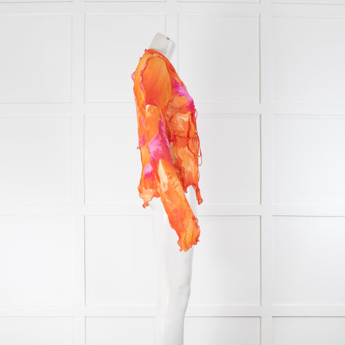 Rat & Boa Orange & Pink Long Sleeve Top With Ties