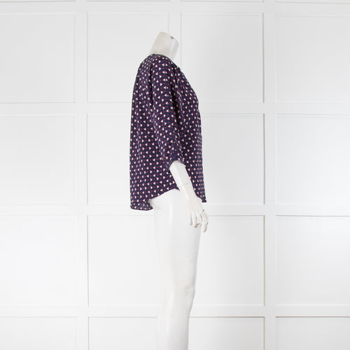 Joie Navy White Triangle Print 3/4 Sleeve Top