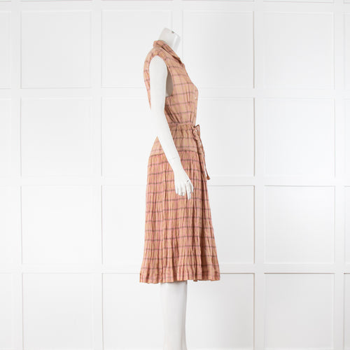 Prada Peach Pink Brown Check Cotton Sleeveless Dress