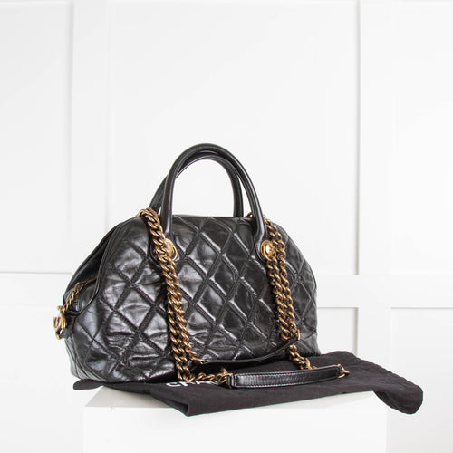 Chanel Black Quilted Gold Hardware Calfskin Bowling Bag