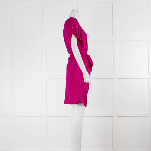 Diane Von Furstenberg Fuchsia Pink Front Tie Silk Dress