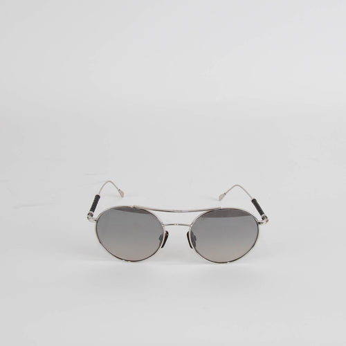 Tod's Silver Round Aviators with Leather Arm Detail Sunglasses