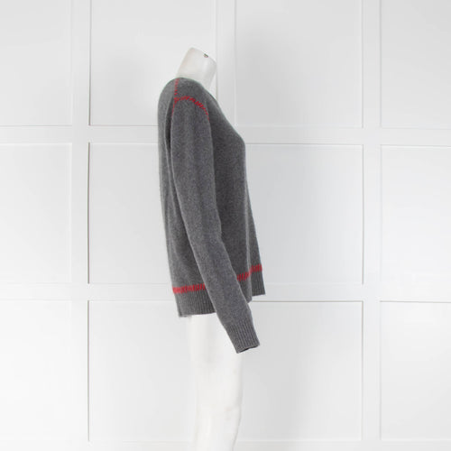 Valentino Grey Red Stitch Cashmere Jumper