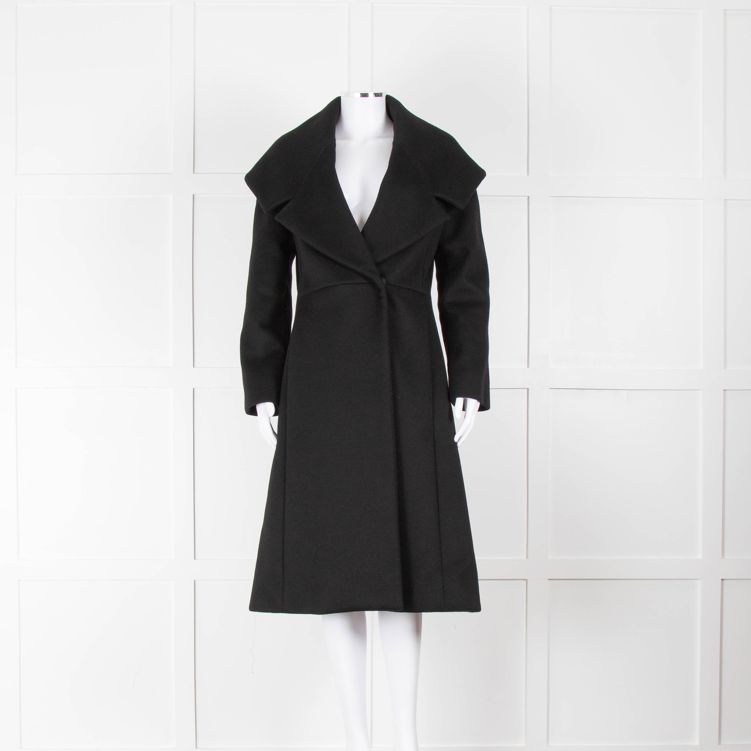 3530246 Black Shawl Collar Midi Coat
