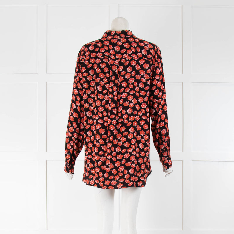 Ganni Black with Red Flowers Shirt